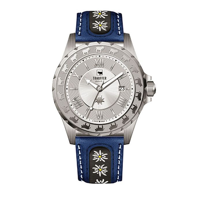 Trauffer Switzerland Trauffer Herrenuhr «Edelweiss», mit Saphirglas und Stickereiarmband