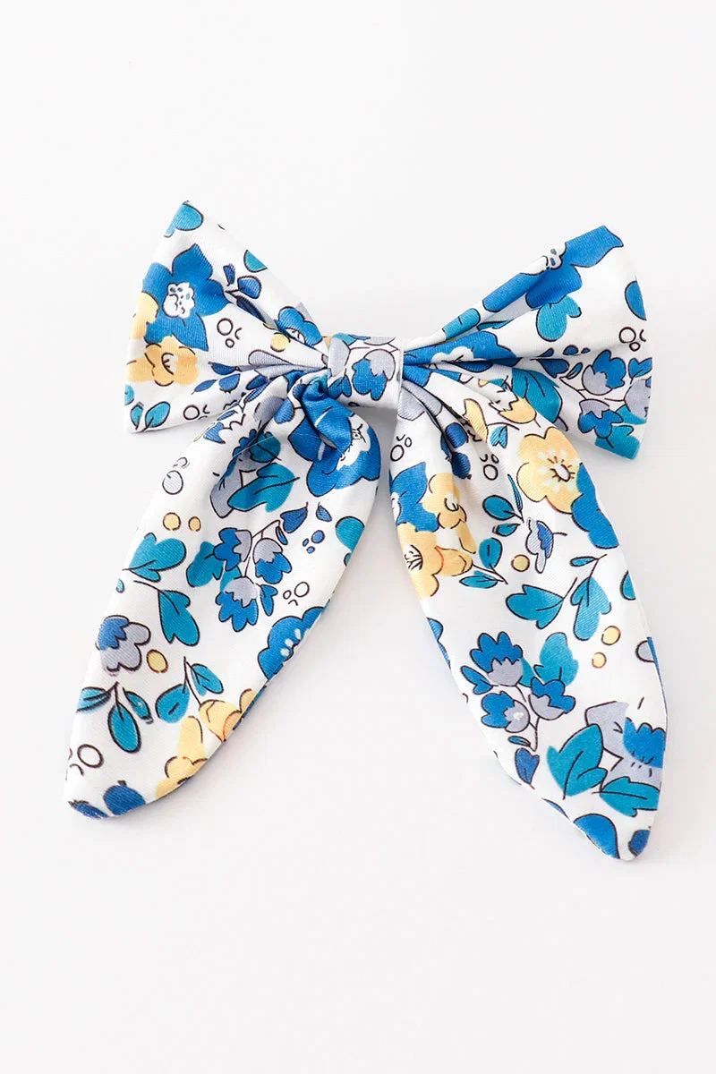 Image of Blue floral print hair sailor bow