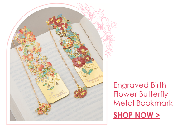 Engraved Birth Flower Butterfly Metal Bookmark