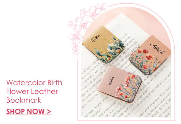 Watercolor Birth Flower Leather Bookmark