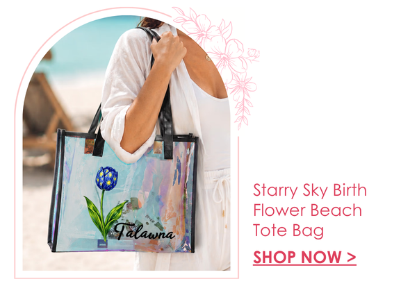 Starry Sky Birth Flower Beach Tote Bag