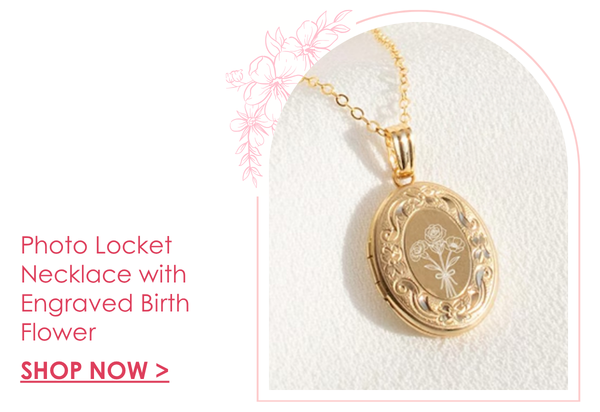 Photo Locket Necklace with Engraved Birth Flower