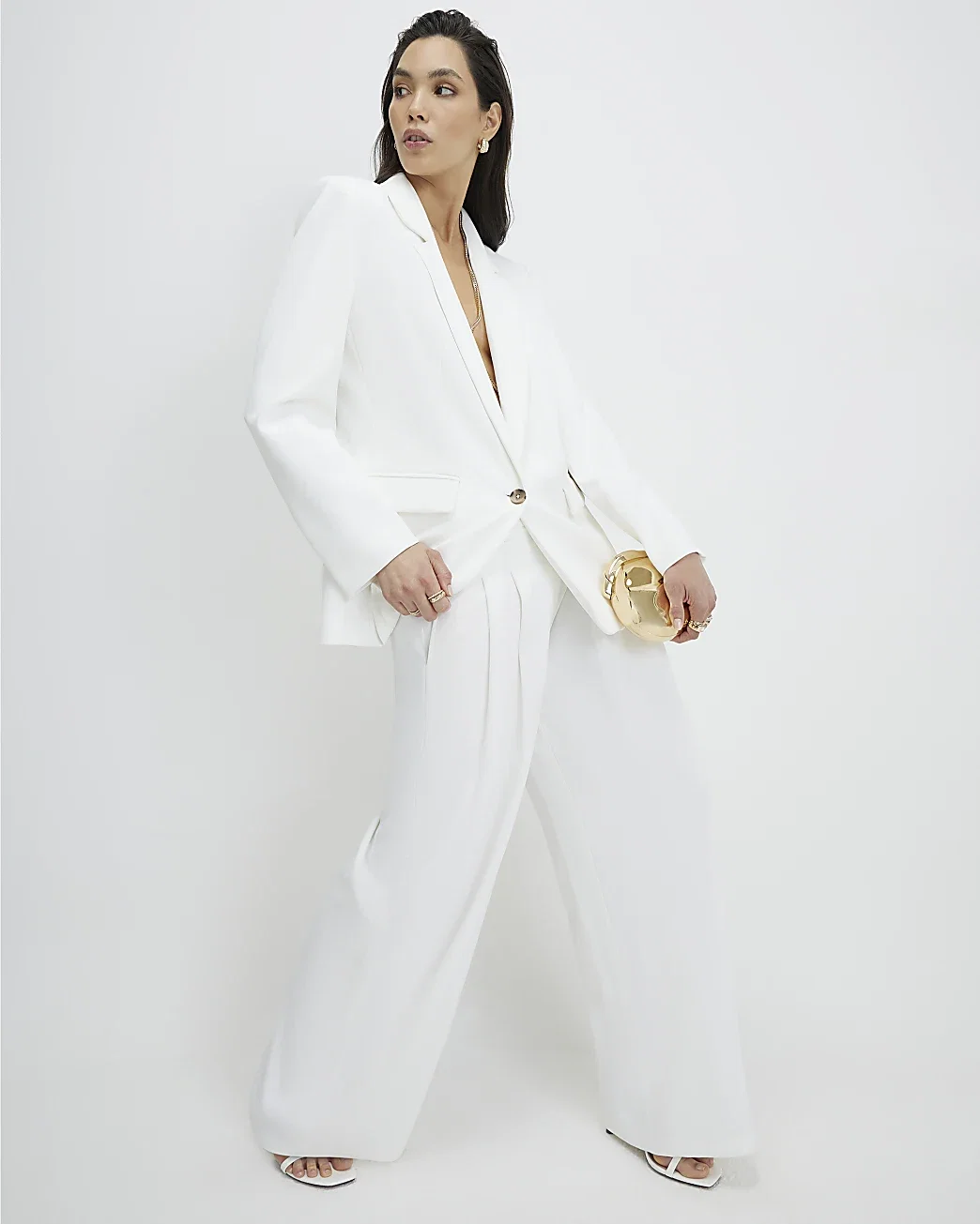 Womens White Tailored Wide Leg Trousers