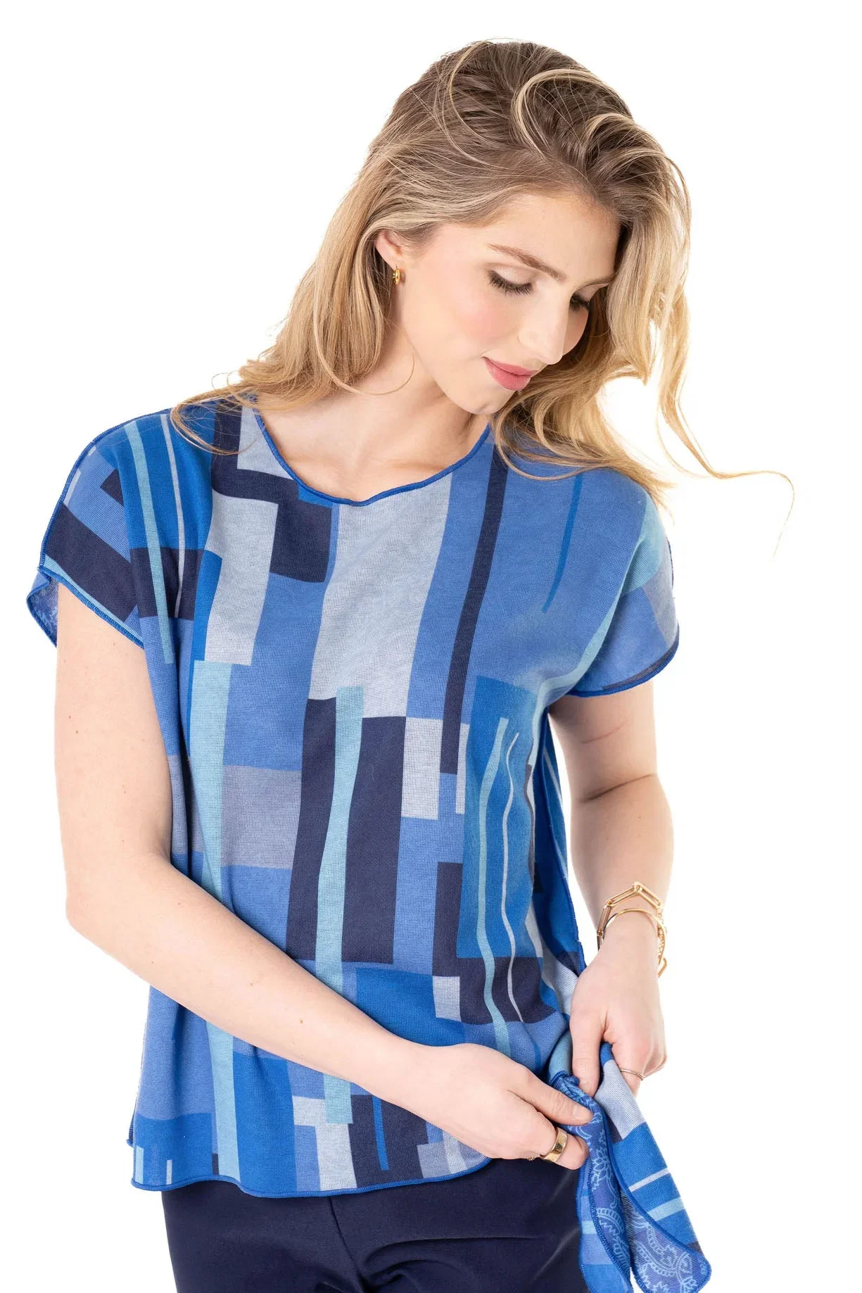 Block Print Reversible Side Tie Tee