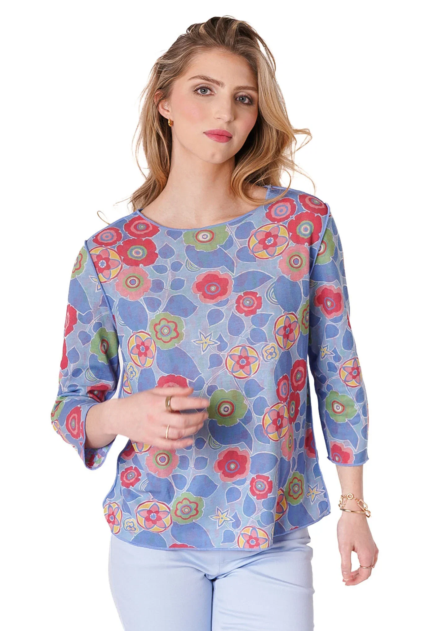 Dot 3/4 Sleeve Reversible Crewneck