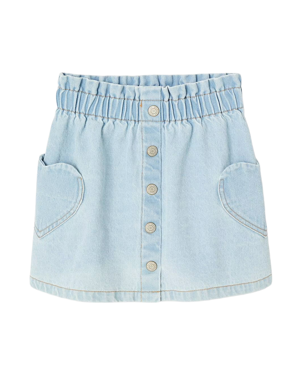 Denim Skirt with Heart Pocket for Girls - bleached denim