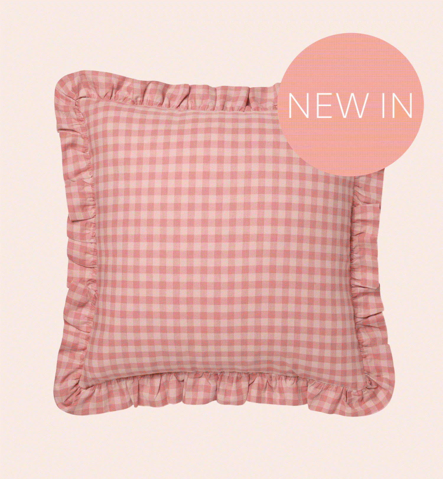 Dusty Pink & Rose Gingham Frill Linen Blend Filled Cushion