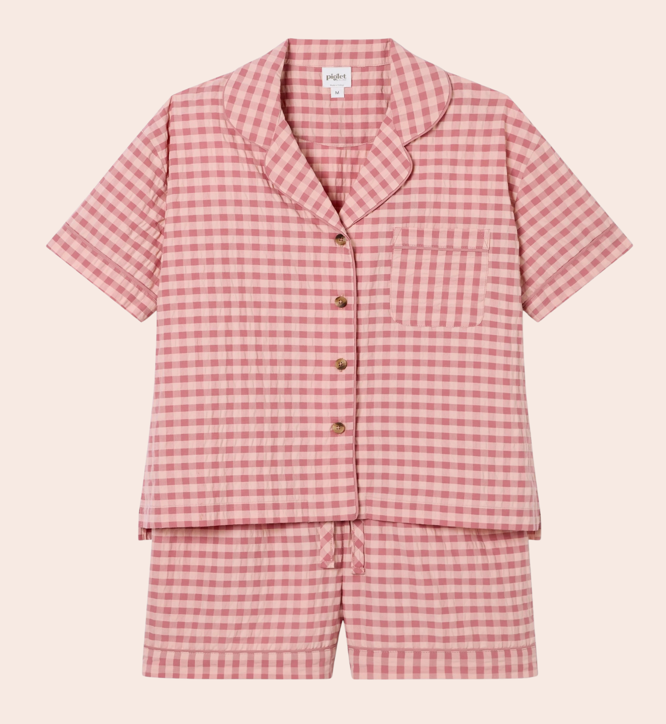 Dusty Pink & Rose Gingham Cotton Shorts Set
