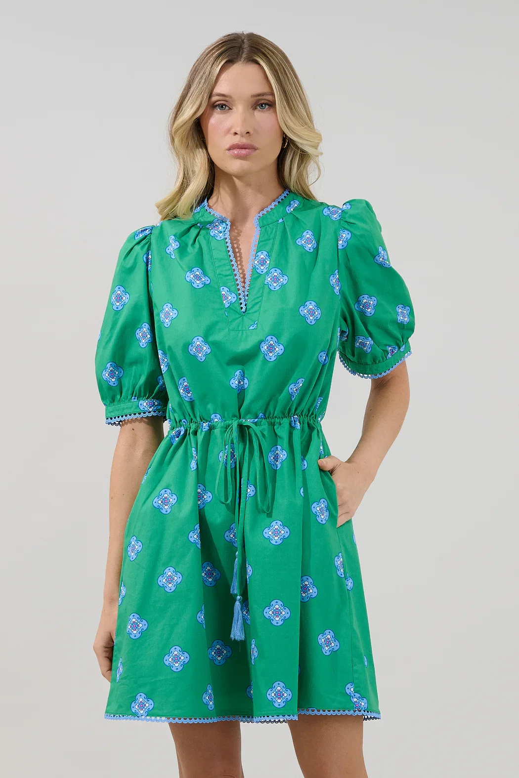 Image of Genara Drawstring Mini Dress Medallion