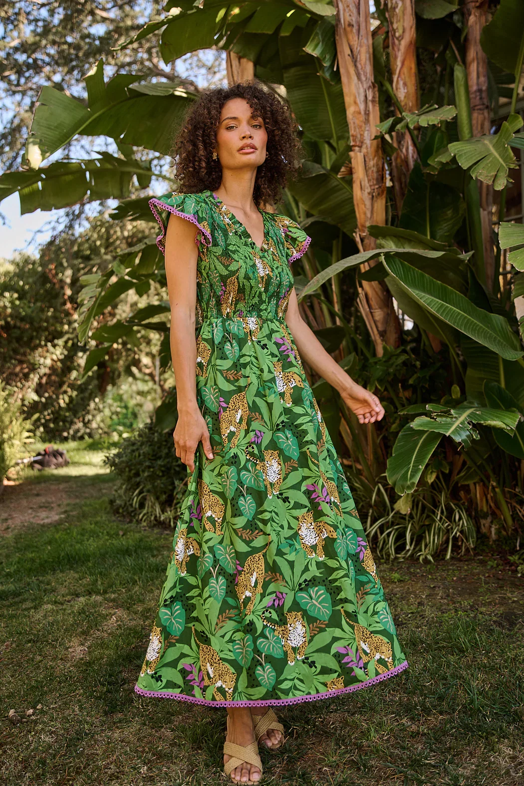 Image of Merlin Smocked Midi Dress Tropical