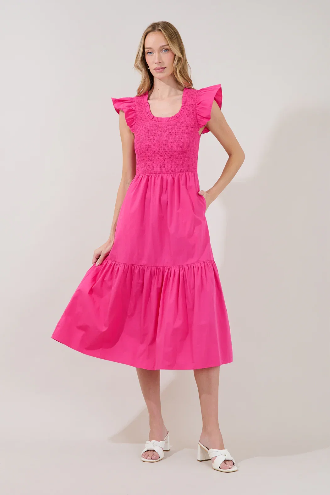 Image of Ingrid Poplin Smocked Tiered Midi Dress
