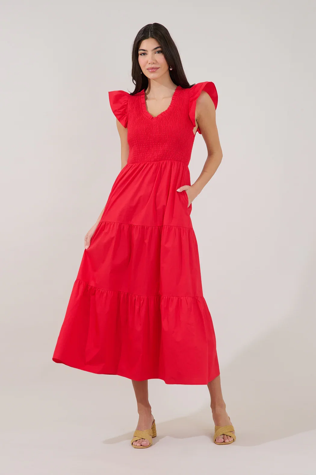 Image of Sunfire Smocked Bodice Tiered Midi Dress
