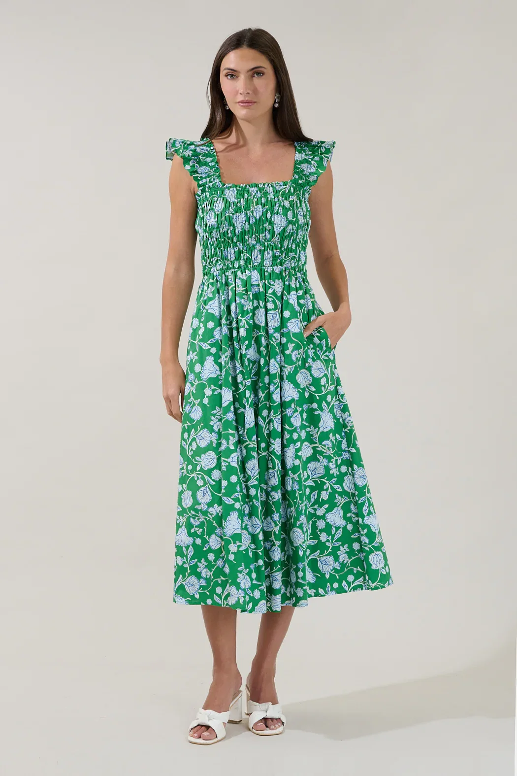 Image of Heidi Smocked Midi Dress Mist Floral