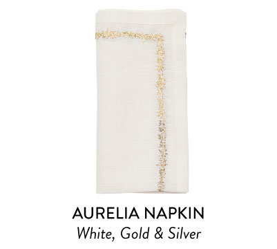 Aurelia Napkin in White, Gold & Silver, Set of 4