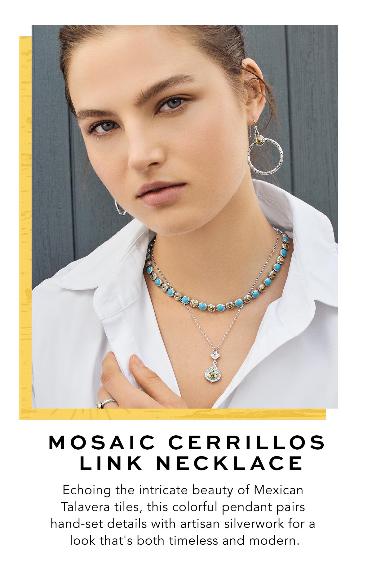 Mosaic Cerrillos Link Necklace - Echoing the intricate beauty of Mexican Talavera tiles, this colorful pendant pairs hand-set details with artisan silverwork for a look that's both timeless and modern. - Shop Now
