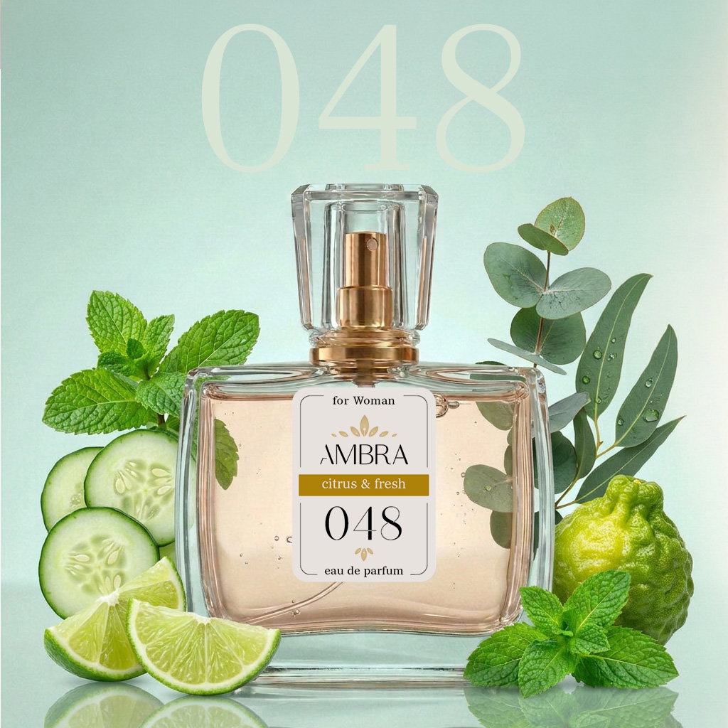Ambra 048 women's eau de parfum bottle labelled 'citrus & fresh' with lime, cucumber, mint and eucalyptus