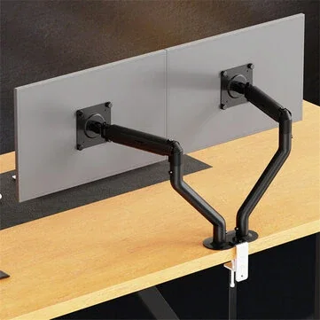 17-32 Inch Dual Monitor Stand With Dual Pneumatic Arms, 360° Rotation, +90° Tilt, Height Adjustable, VESA 75x75 100x100 Desk Mount Stand