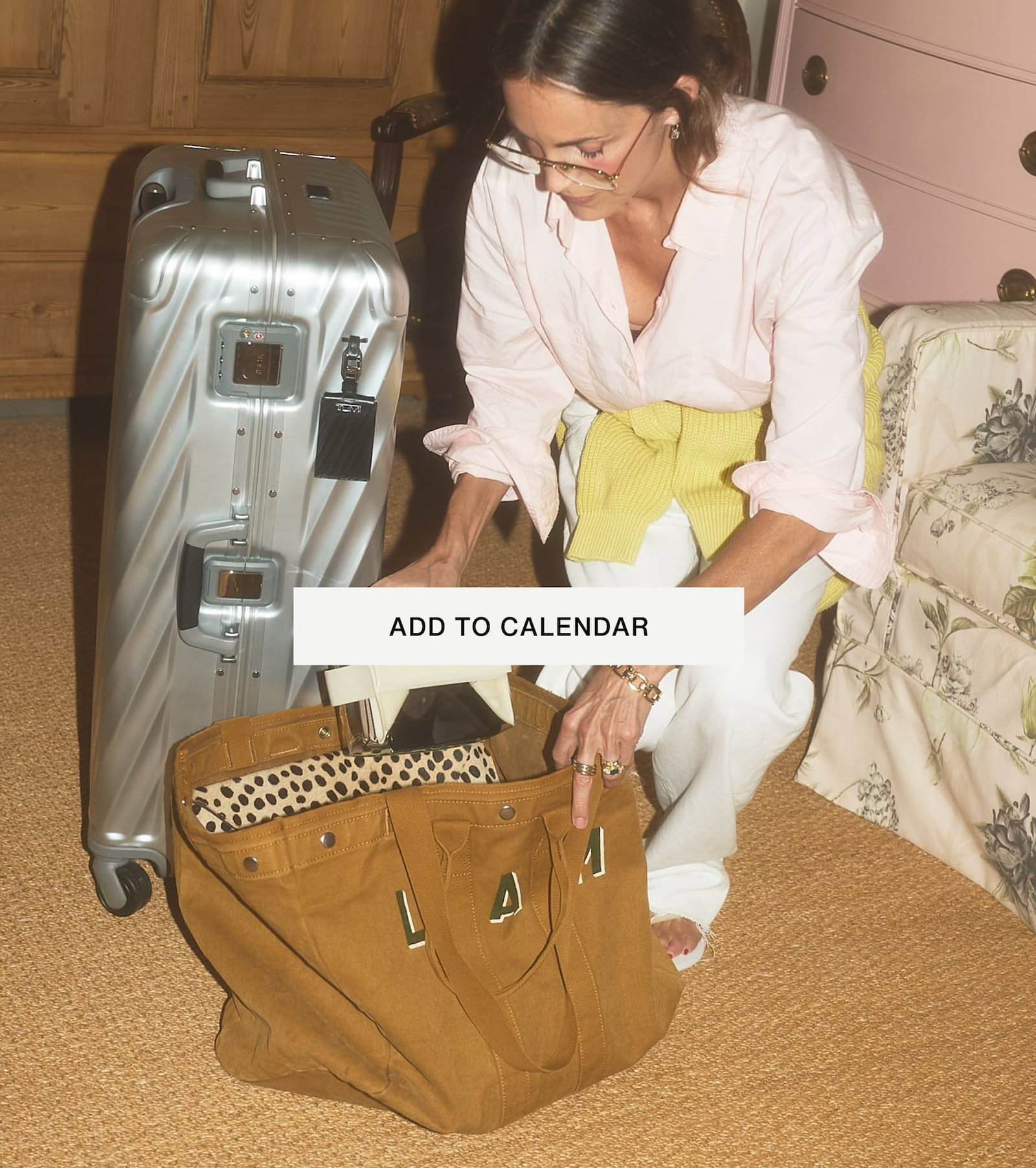 Click to add event to your calendar. Image of someone packing bags for travel.