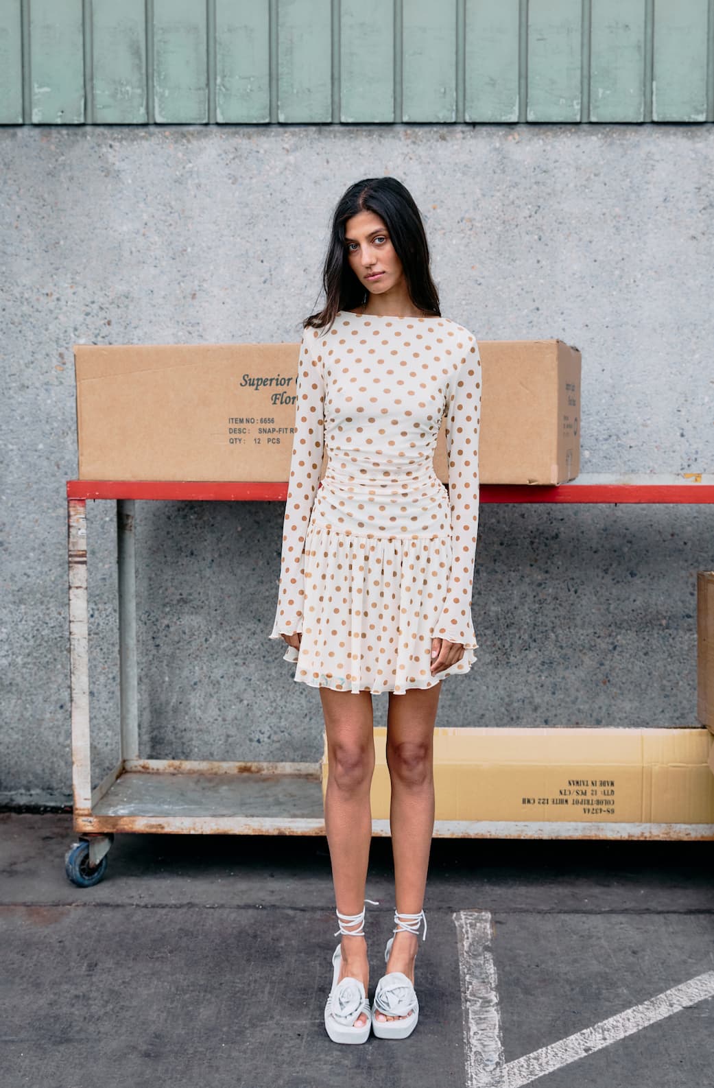 Butter Yellow Polka Dot Mini Dress with Drop Waist