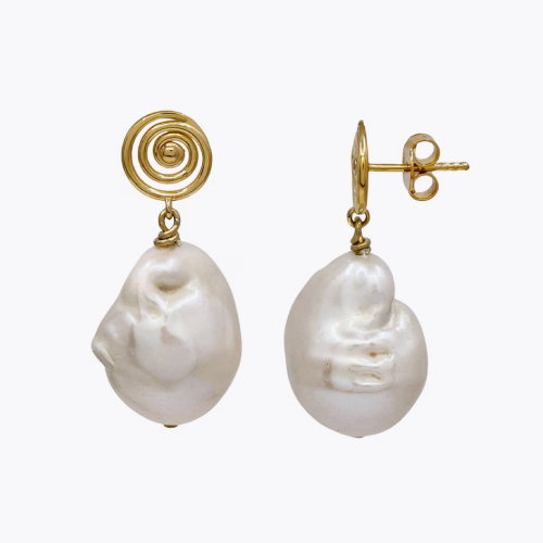 HS Edit MOLTEN 18ct Yellow Gold Plated Sterling Silver Moulded Swirl Baroque Pearl Drop Earrings