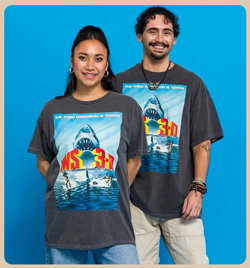 40% off - Jaws 3D Movie Poster Vintage Wash Charcoal T-Shirt