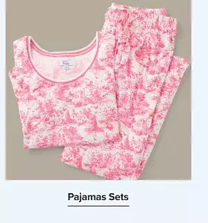 Shop pajama sets. A matching set of red and white pajamas.