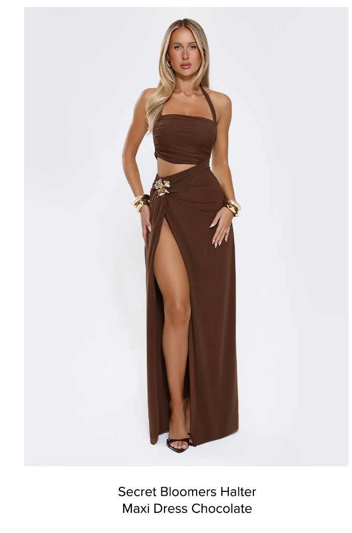 Secret Bloomers Halter Maxi Dress Chocolate