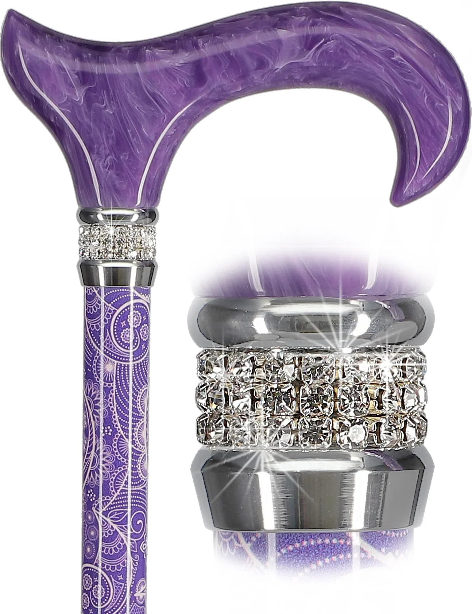 Image of Purple Pearlz with Rhinestone Collar Orthopedic Derby Cane