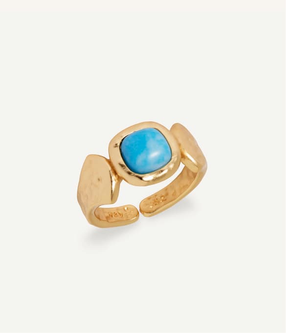 Anillo Turquesa con cuarzo larimar azul