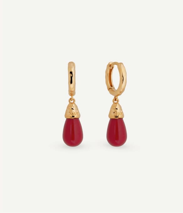 Pendientes de aro ovales Zahara con coral sintético rojo
