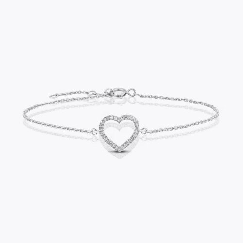 9ct White Gold 7 Diamond Pavé Heart Bracelet