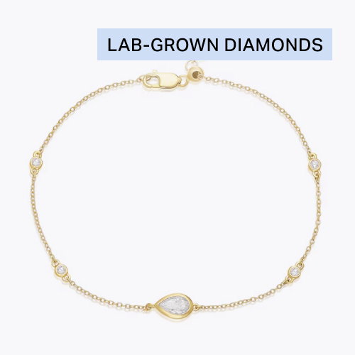 BLOOM Seville 14ct Yellow Gold Seamless 0.50ct Lab Grown Diamond Pear & Round Station Bracelet