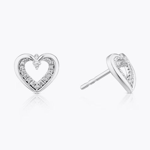 9ct White Gold Diamond Graduated Heart Stud Earrings