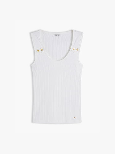 Rippen Tanktop Mit Goldfarbenen Knöpfen