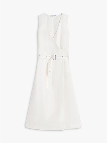 Ärmelloses Midi Wickelkleid Aus Leinenmix