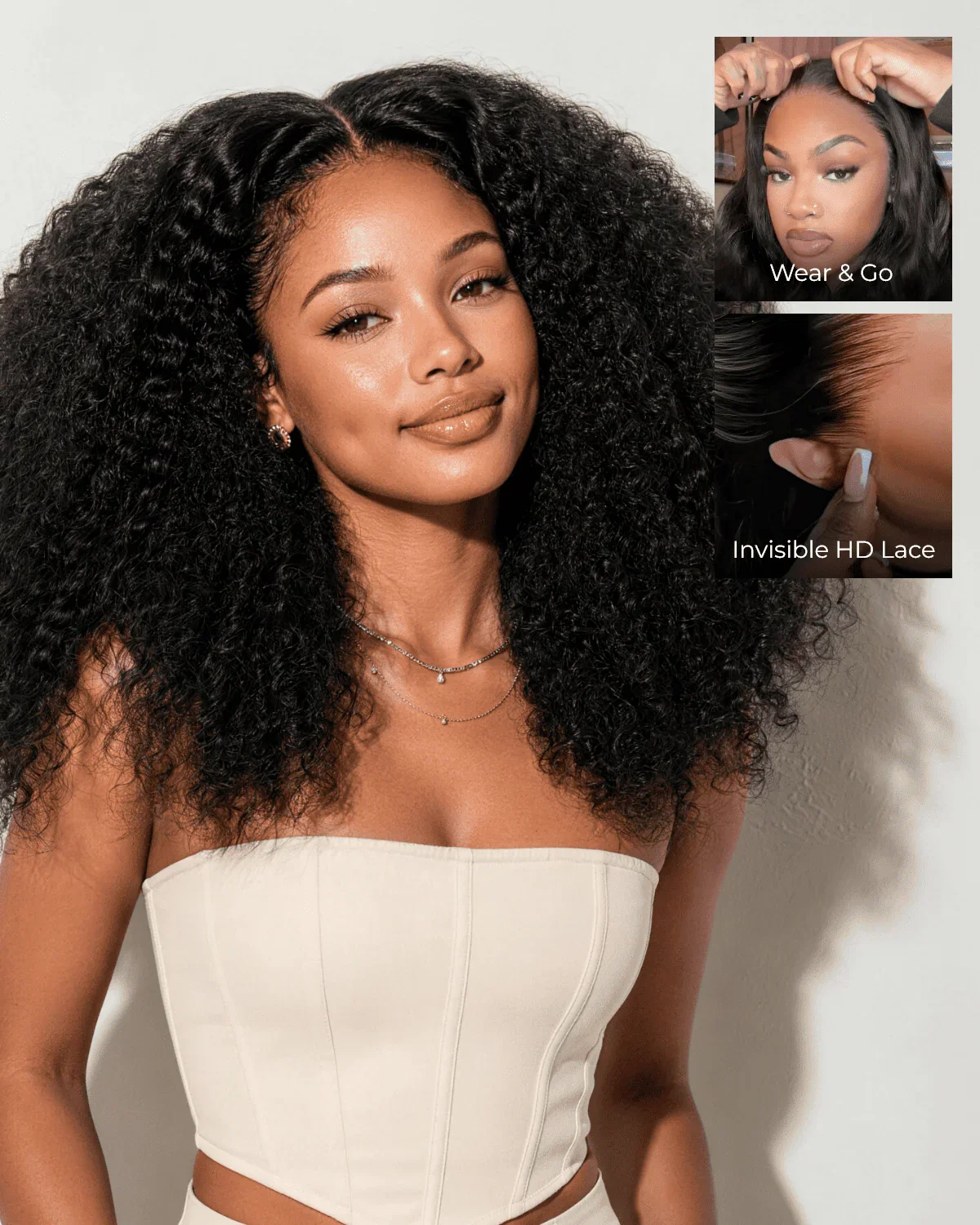 Arabella Zerowear™ 13x6 Invisible HD Lace Glueless Wig Afro Curly With Drawstring Natural Black 100% Human Hair Wig