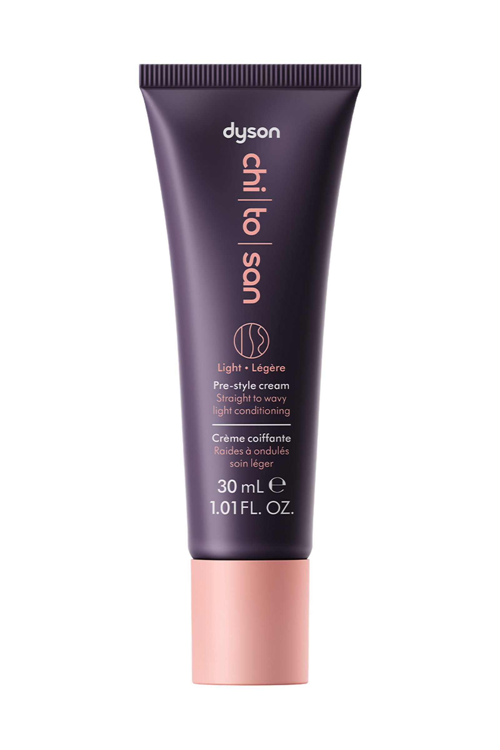Crema preestilizado Dyson Chitosan™ para cabello liso u ondulado, hidratación ligera (30 ml).