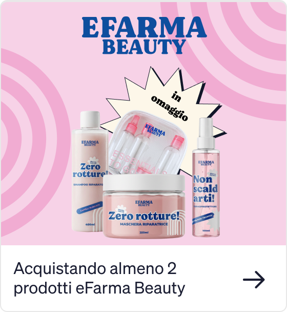 eFarma Beauty haircare set on pink background: anti-breakage shampoo, repair mask, anti-frizz spray and free sample ampoules