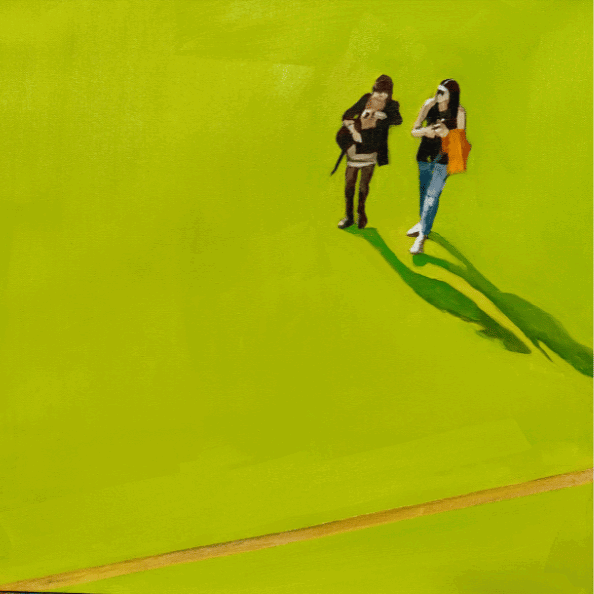 Green painting two women walking