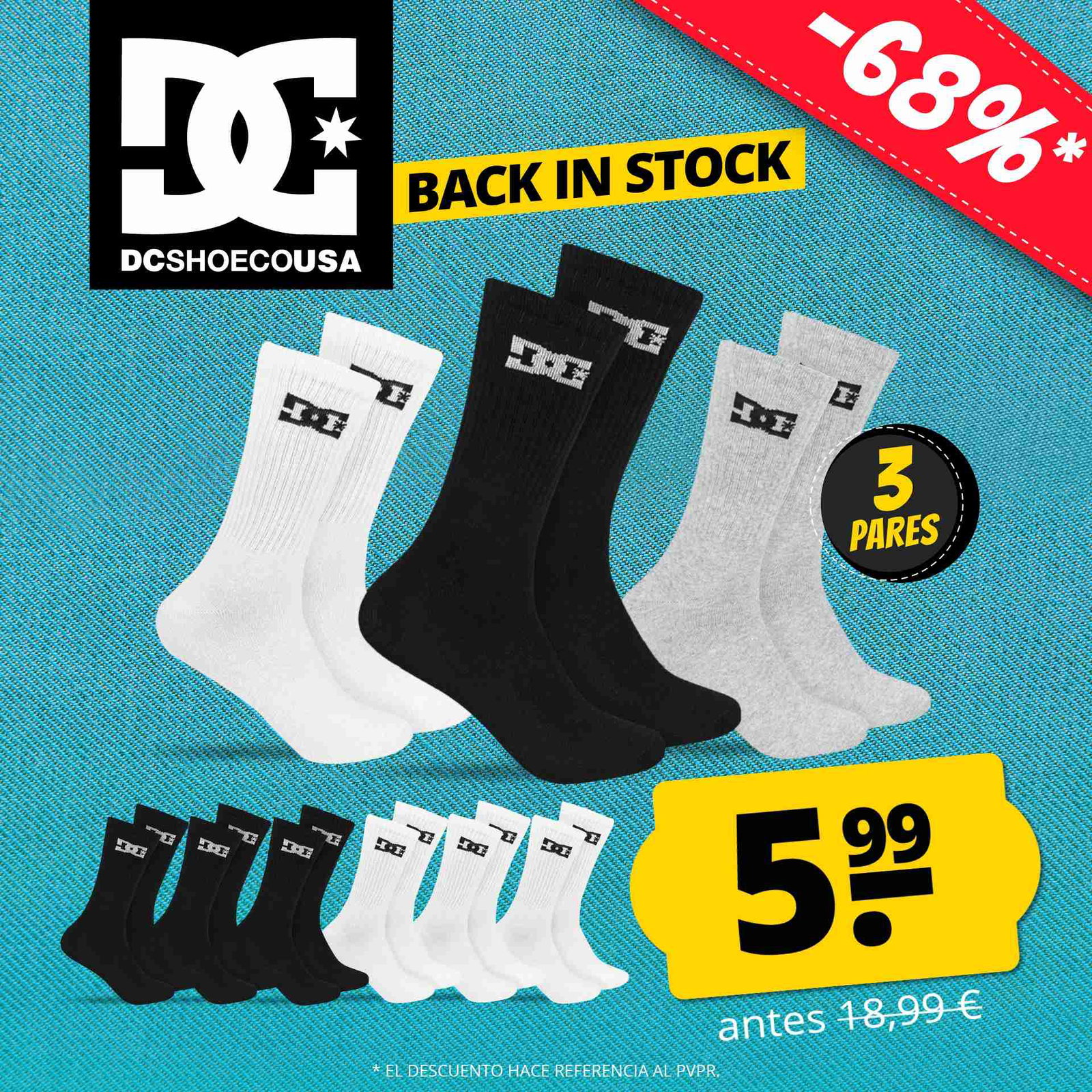 dc shoes sport crew unisex calcetines 3 pares