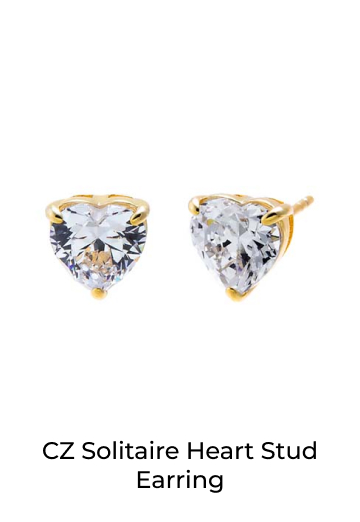 CZ Solitaire Heart Stud Earring
