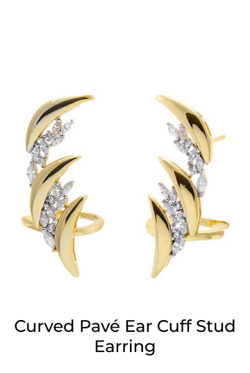 Curved Pave Ear Cuff Stud Earring