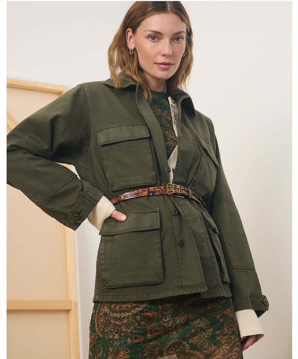 model wearing reissue field jacket