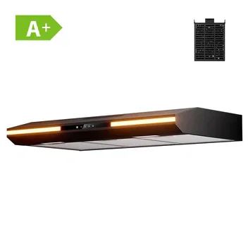 CIARRA 90cm Slim Under Cabinet Cooker Hood A+ Energy Class Black Touch Control Wall Mounted Range Hood with Carbon Filter CBCB90921-OW