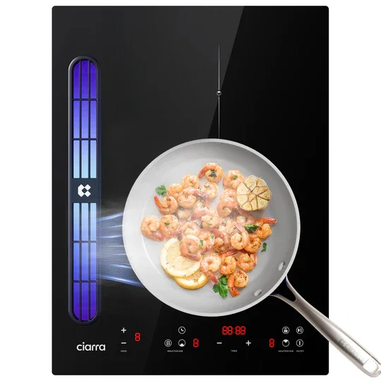 CIARRA ONE World’s First 390mm Compact Domino Induction Venting Extractor Hob – Best Built-in Plasma⁺ Extractor Hob System CBBEH392B-OW