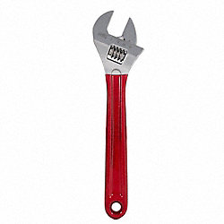 Adjustable Wrench: Plastic, Chrome, 12 in Overall Lg, 1 1/2 in Jaw Capacity