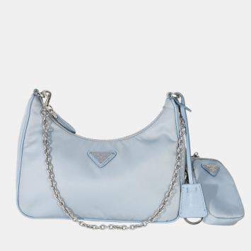 Blue Nylon Saffiano Leather Re
