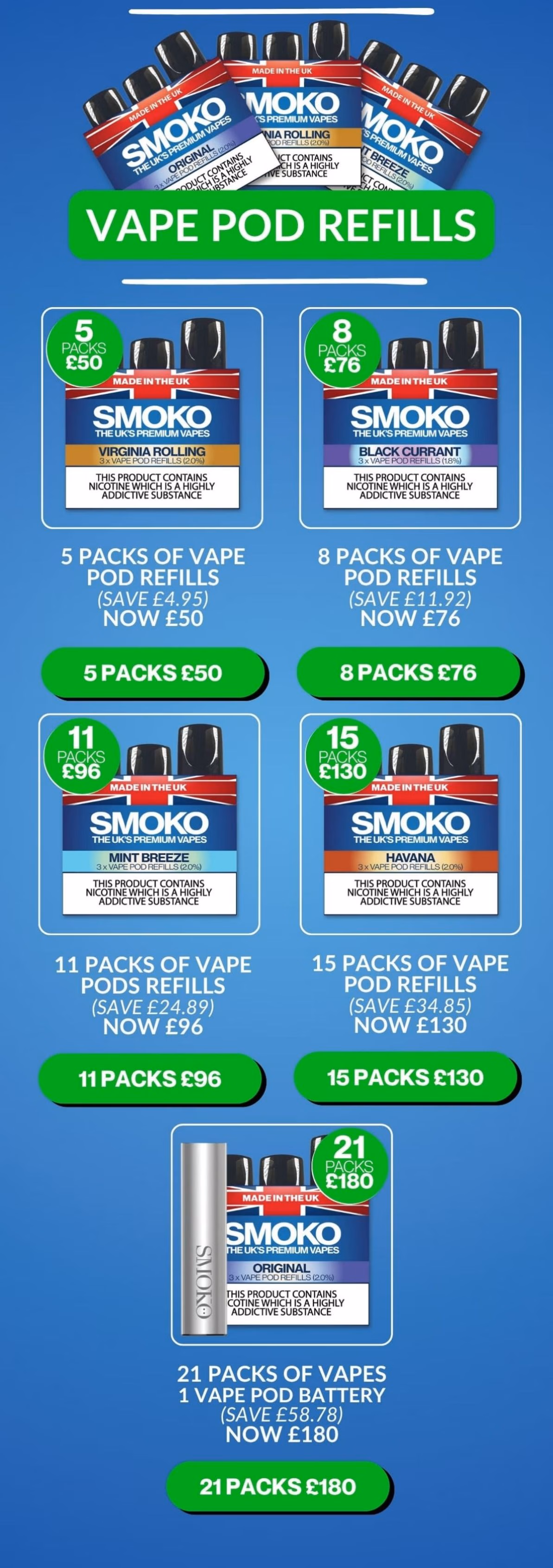 SMOKO VAPE POD Refills Weekly Deals