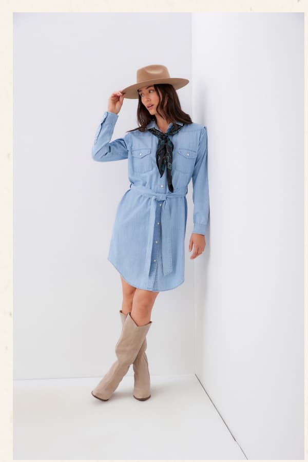 Western Belted Denim Shirtdress
