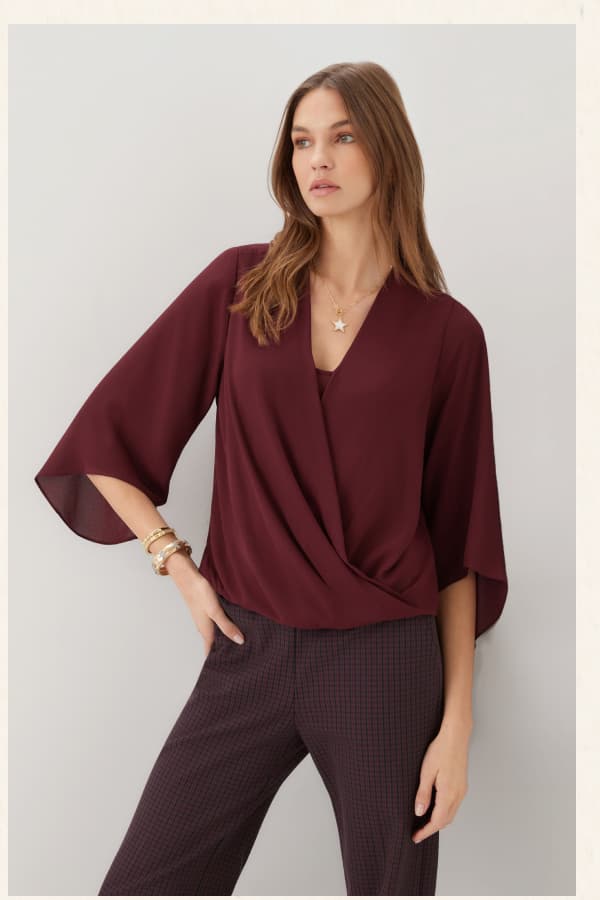 Bracelet Sleeve Drape Front Crossover Top
